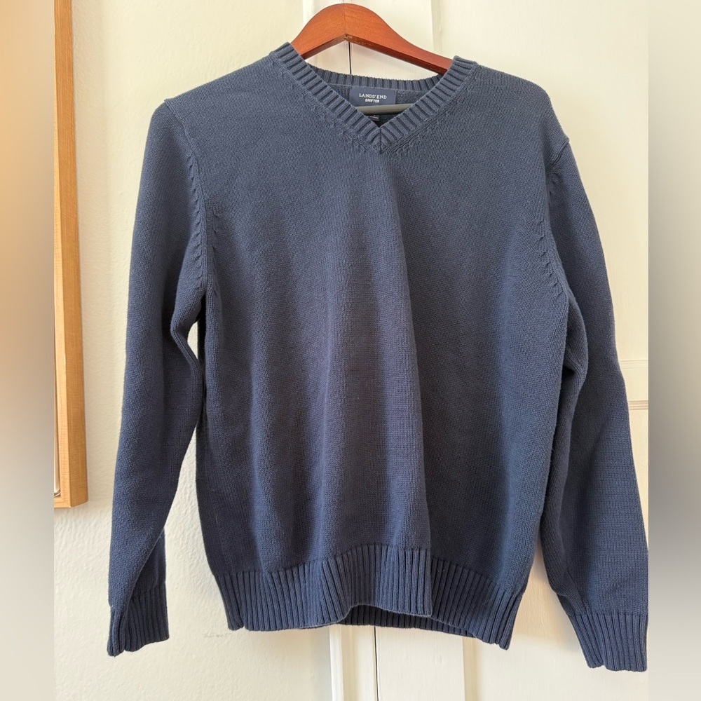 Preppy Navy 100% Cotton V-Neck Size Large